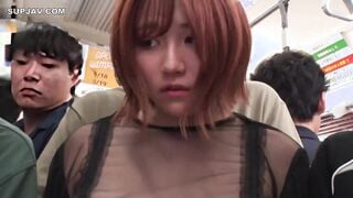 【モザイク破壊】NHDTC-002 電車の中でインナーを抜き取られ透け巨乳を見られる羞恥で抵抗できないシアーシャツ女子